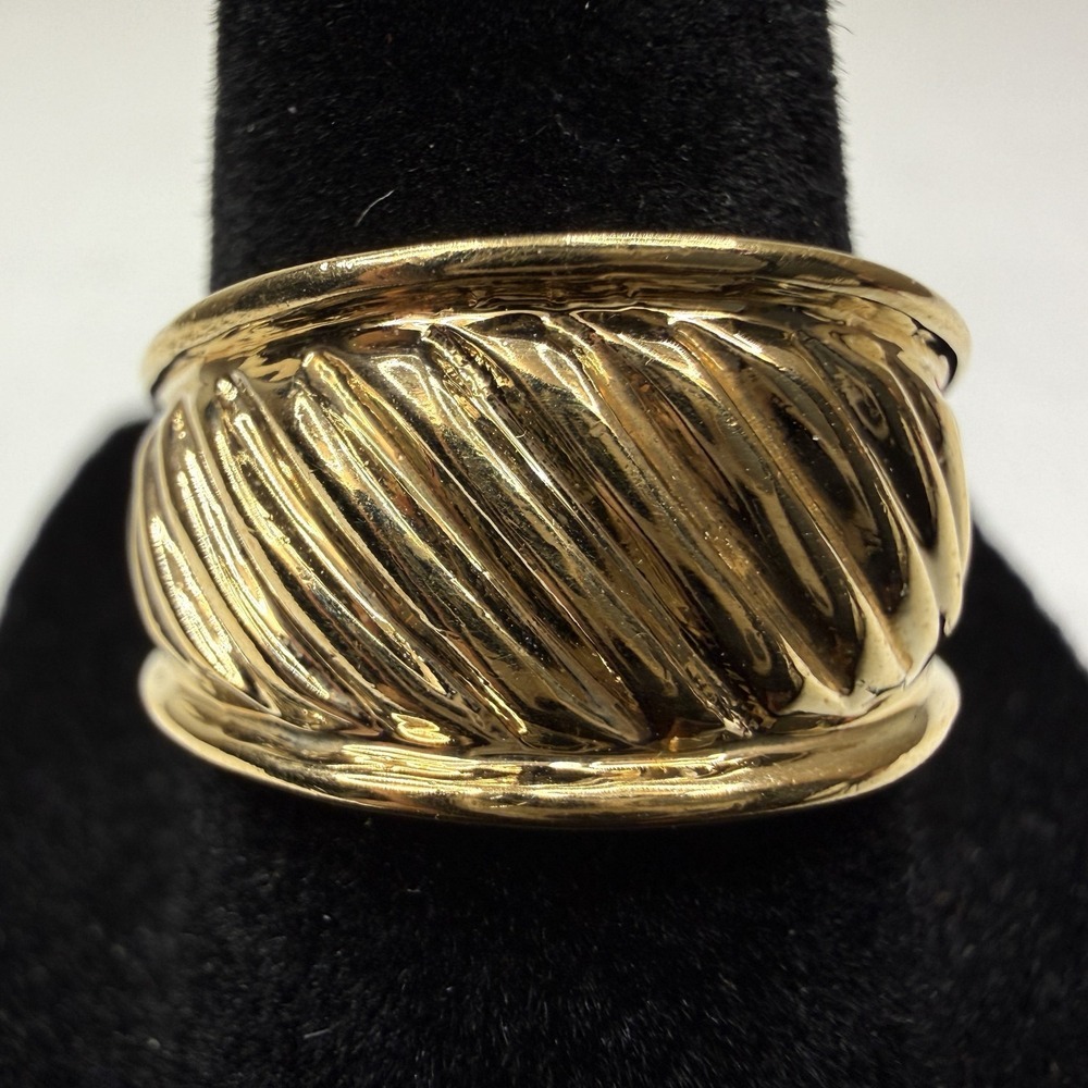 Elegant Wide Band Ribbed Fluted Gold Tone Statement Ring Jewelry Size 7.5
